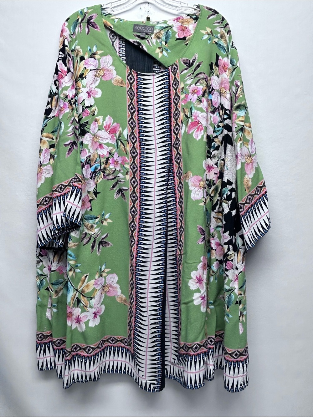 Floral Green blouse 28/30 boho 3/4 sleeve